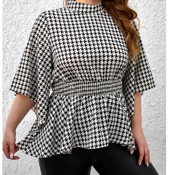 Plus Classic Houndstooth Print Blouse - Picture 5 of 6